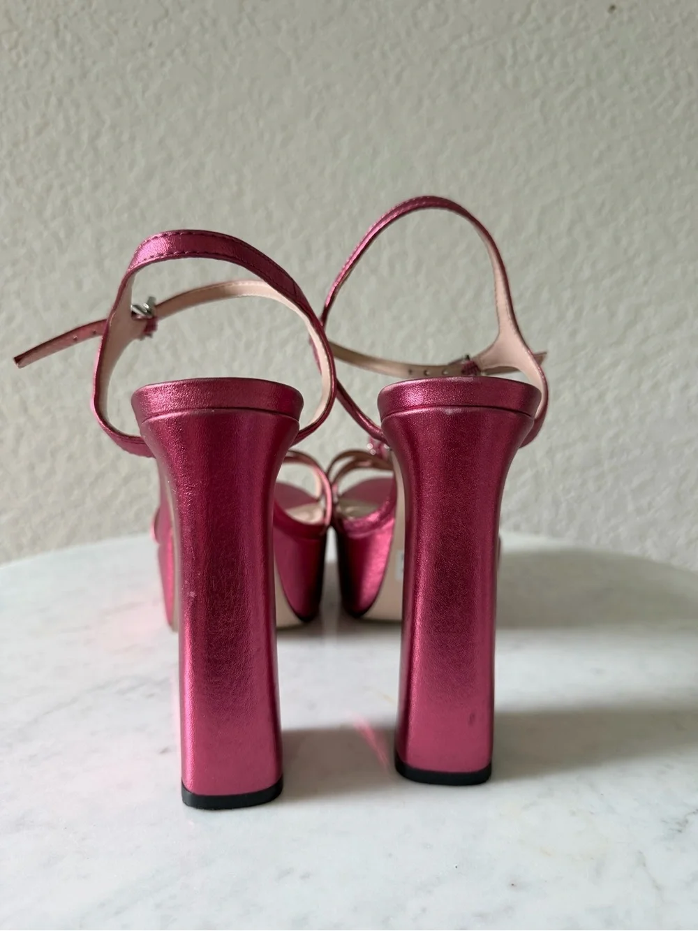 AQUA Metallic Pink Rhinestone Knot Platform Heels Size 7B Y2K-style